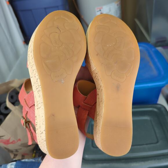 Kork-Ease Austin Wedge Sandals Red Leather Heel Slingback Women's 10 Comfort - Picture 7 of 8